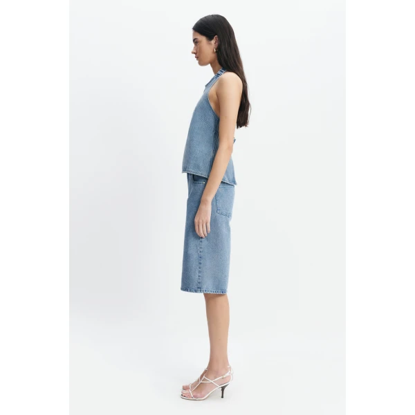 Aje Kendall Halter Top in Light Wash | Tops | Coveti