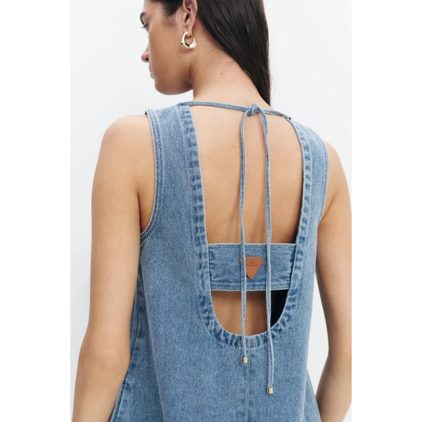 Aje Kendall Tie Back Mini Dress in Light Wash | Mini Dresses | Coveti