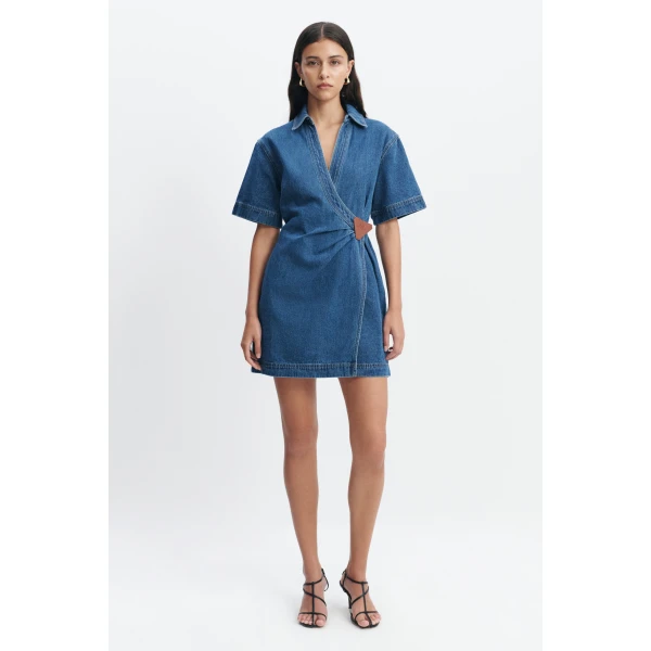 Aje Kendall Wrap Mini Dress in Coastal Wash | Mini Dresses | Coveti