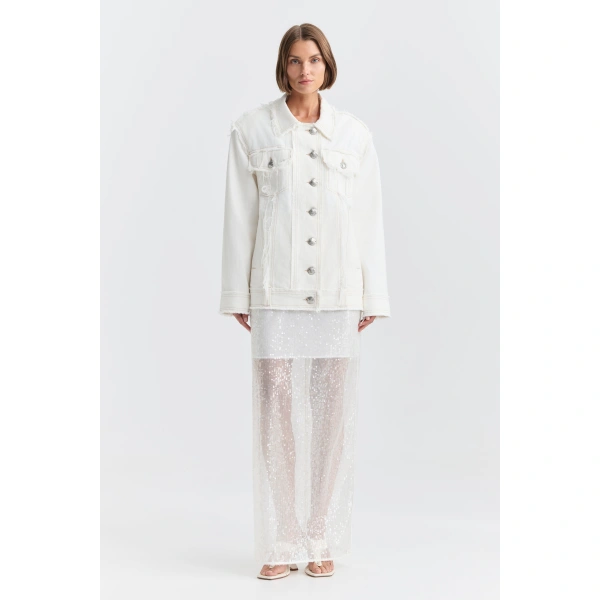 Aje Kirra Denim Jacket in Ivory | Jackets | Coveti