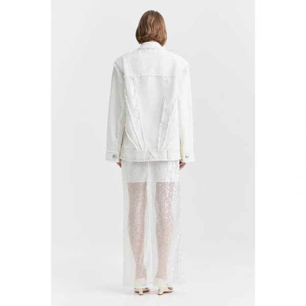 Aje Kirra Denim Jacket in Ivory | Jackets | Coveti