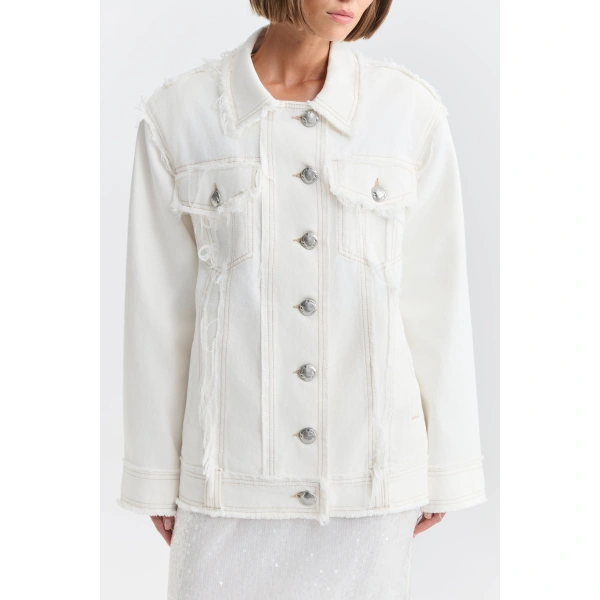 Aje Kirra Denim Jacket in Ivory | Jackets | Coveti