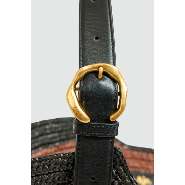 Aje Lacuna Basket Bag in Black/Amber Brown | Shoulder & Crossbody Bags | Coveti
