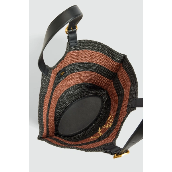 Aje Lacuna Basket Bag in Black/Amber Brown | Shoulder & Crossbody Bags | Coveti