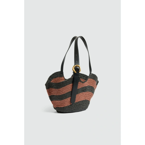 Aje Lacuna Basket Bag in Black/Amber Brown | Shoulder & Crossbody Bags | Coveti