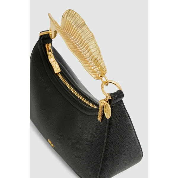 Aje Leaf Texture Top Handle Bag in Black | Shoulder & Crossbody Bags | Coveti