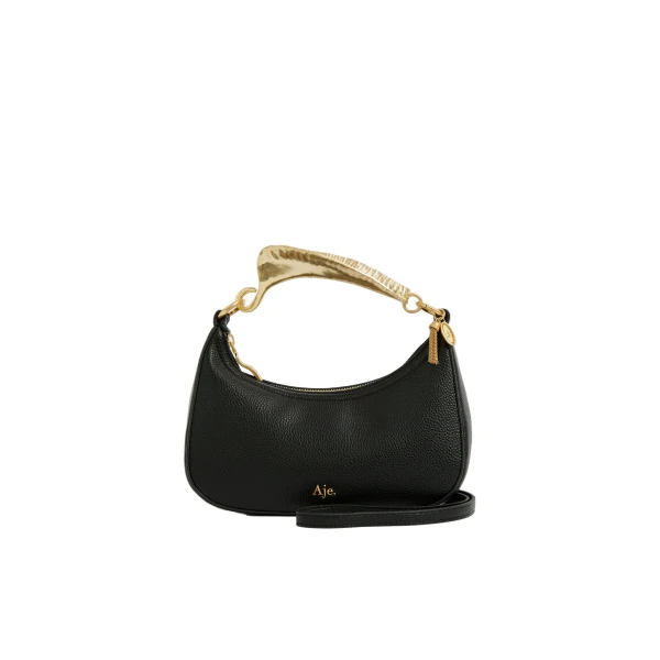Aje Leaf Texture Top Handle Bag in Black | Shoulder & Crossbody Bags | Coveti