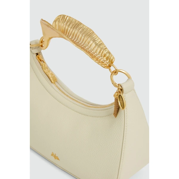 Aje Leaf Texture Top Handle Bag in Bone | Shoulder & Crossbody Bags | Coveti