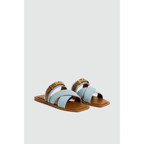 Aje Liberty Logo Slide in Denim | Flip Flops & Slides | Coveti