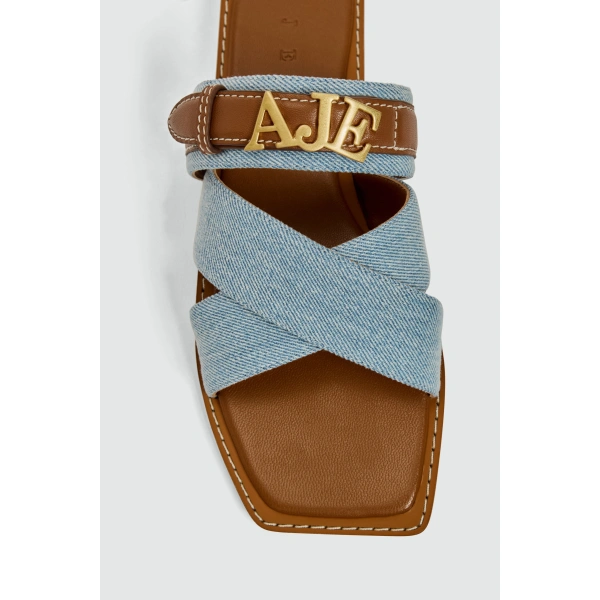 Aje Liberty Logo Slide in Denim | Flip Flops & Slides | Coveti