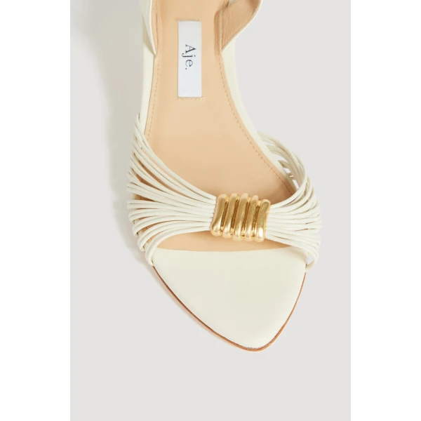 Aje Liora Strappy Buckle Low Heel in Ivory | Heels | Coveti