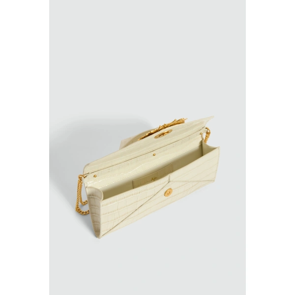 Aje Luna Long Clutch in Ivory Croc | Clutch Bags | Coveti