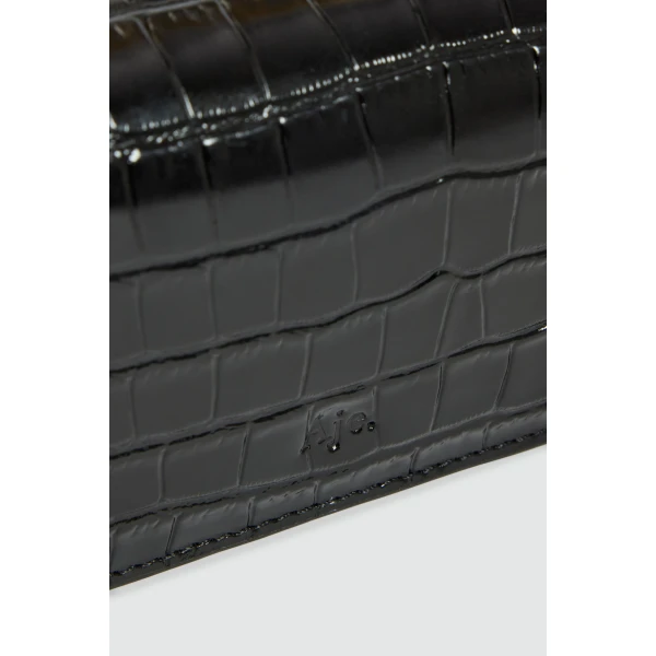 Aje Luna Mini Croc Emboss Clutch in Black Croc | Clutch Bags | Coveti