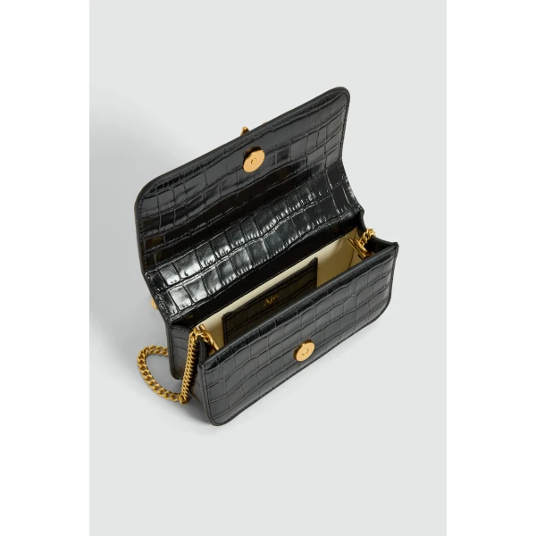 Aje Luna Mini Croc Emboss Clutch in Black Croc | Clutch Bags | Coveti