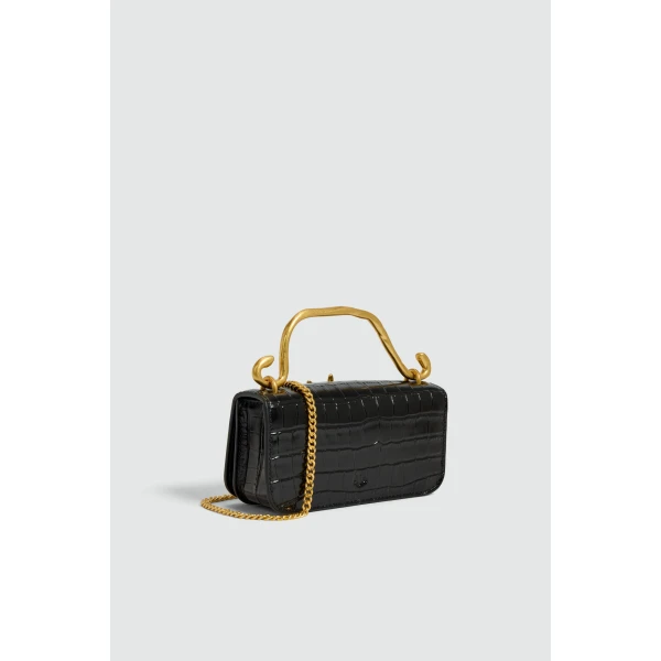 Aje Luna Mini Croc Emboss Clutch in Black Croc | Clutch Bags | Coveti