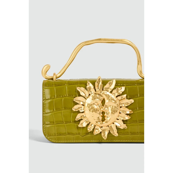 Aje Luna Mini Croc Emboss Clutch in Olive Croc | Clutch Bags | Coveti