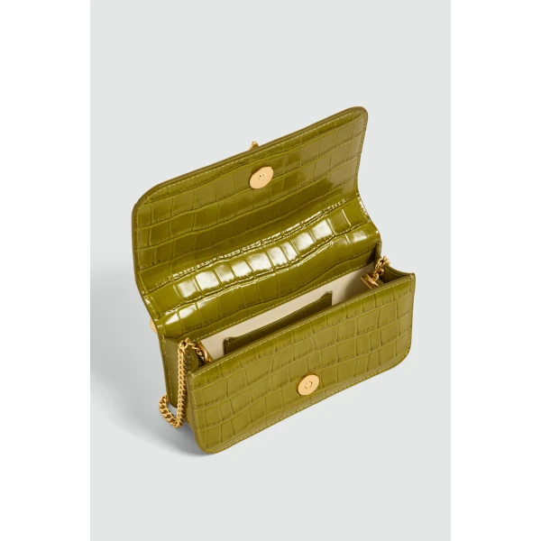 Aje Luna Mini Croc Emboss Clutch in Olive Croc | Clutch Bags | Coveti