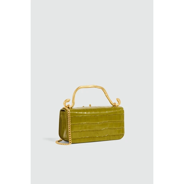 Aje Luna Mini Croc Emboss Clutch in Olive Croc | Clutch Bags | Coveti