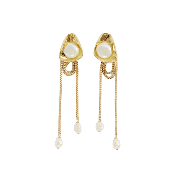 Aje Luneth Large Drop Stud in Gold/Pearl | Earrings | Coveti
