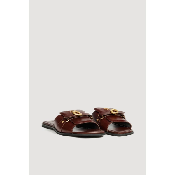 Aje Macy Buckle Slide in Chocolate | Flip Flops & Slides | Coveti