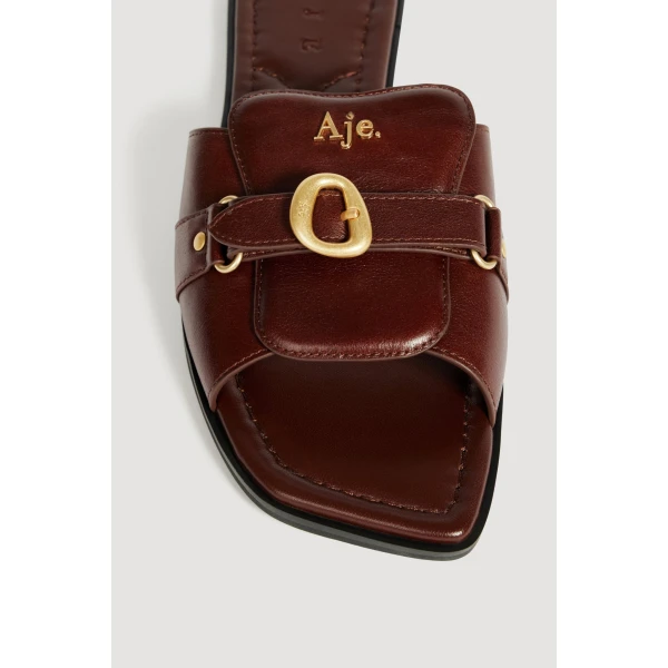 Aje Macy Buckle Slide in Chocolate | Flip Flops & Slides | Coveti