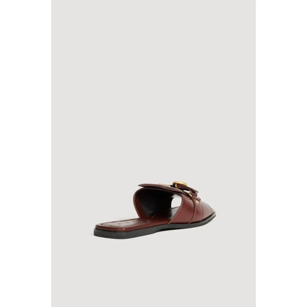 Aje Macy Buckle Slide in Chocolate | Flip Flops & Slides | Coveti