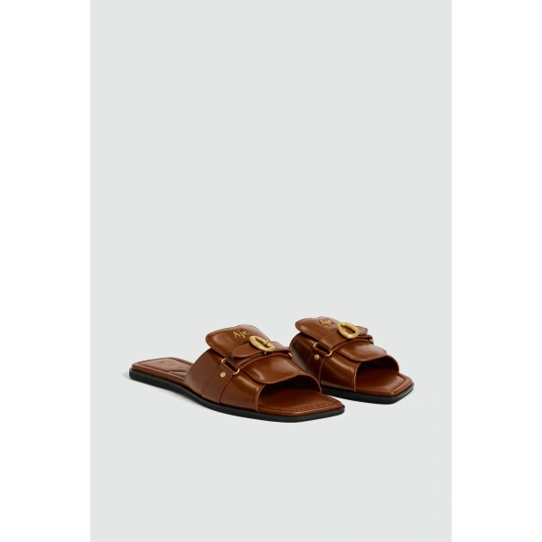Aje Macy Buckle Slide in Tan | Flip Flops & Slides | Coveti