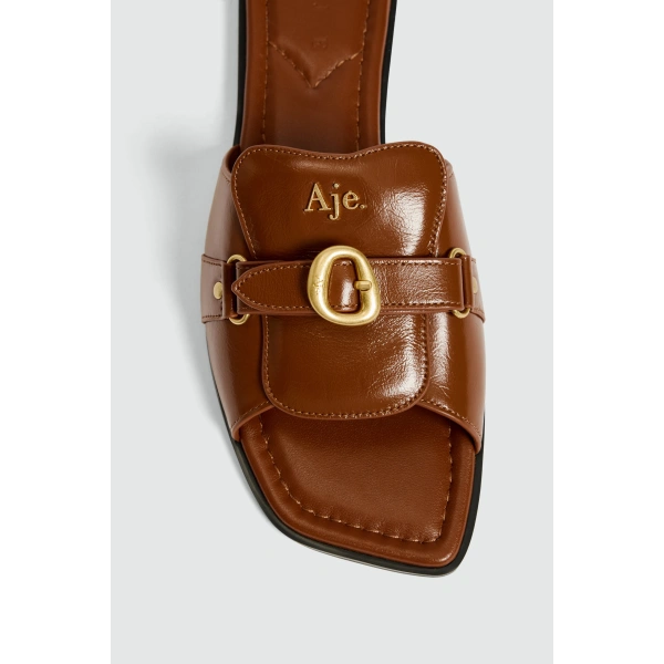 Aje Macy Buckle Slide in Tan | Flip Flops & Slides | Coveti