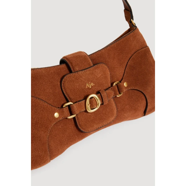 Aje Macy Suede Baguette Bag in Amber Brown Suede | Shoulder & Crossbody Bags | Coveti
