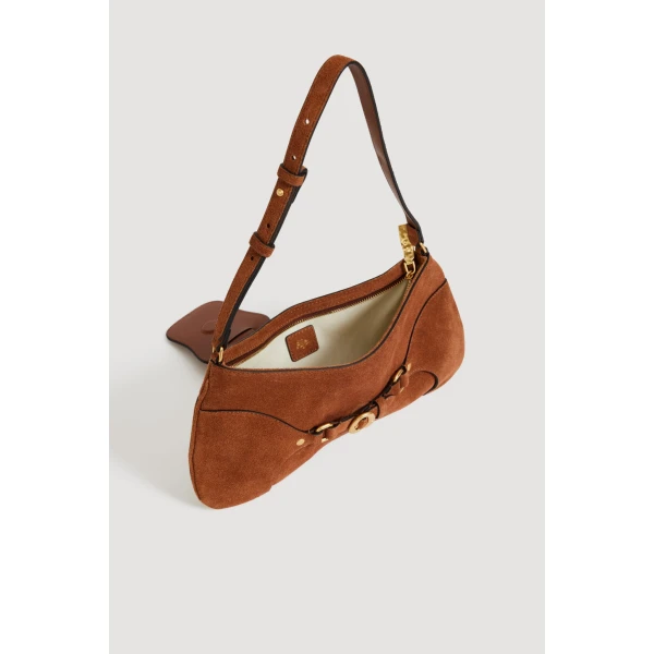 Aje Macy Suede Baguette Bag in Amber Brown Suede | Shoulder & Crossbody Bags | Coveti