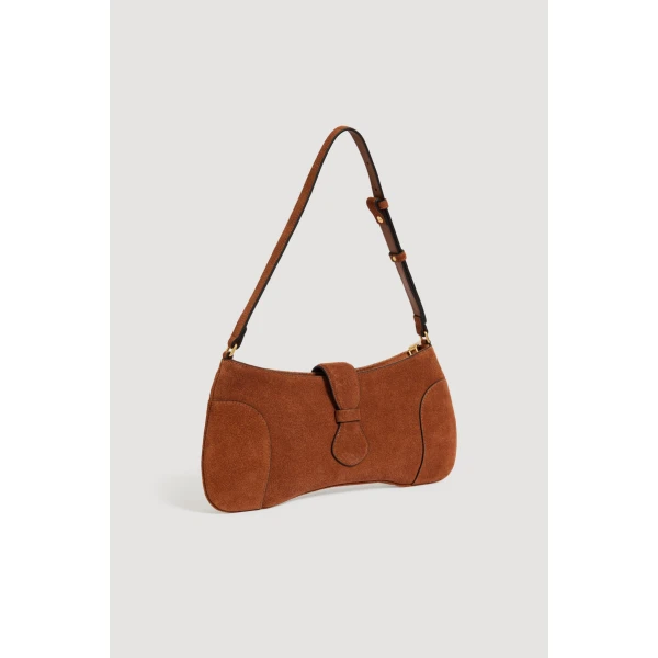 Aje Macy Suede Baguette Bag in Amber Brown Suede | Shoulder & Crossbody Bags | Coveti