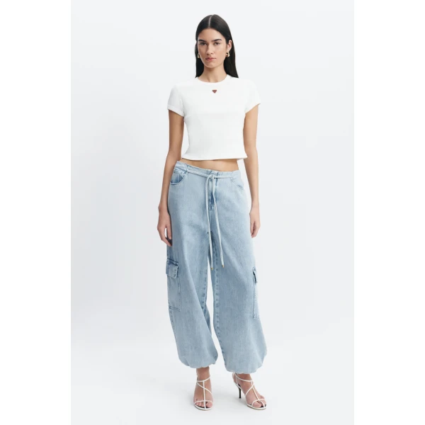 Aje Margot Denim Cargo Pant in Bleach | Pants | Coveti