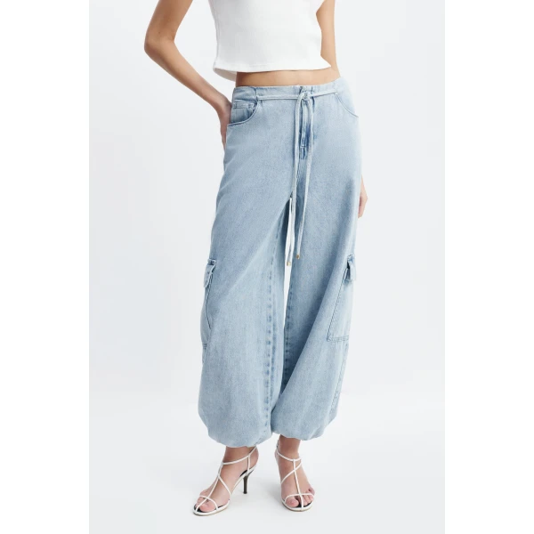 Aje Margot Denim Cargo Pant in Bleach | Pants | Coveti