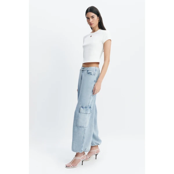 Aje Margot Denim Cargo Pant in Bleach | Pants | Coveti