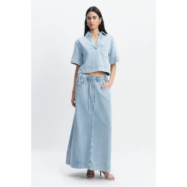 Aje Margot Denim Maxi Skirt in Bleach | Skirts | Coveti