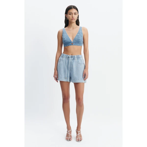 Aje Margot Denim Relaxed Short in Bleach | Shorts | Coveti