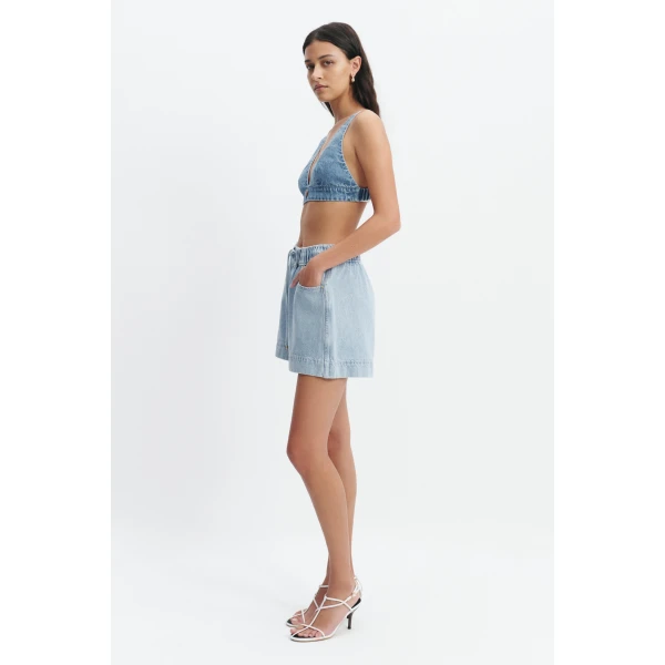 Aje Margot Denim Relaxed Short in Bleach | Shorts | Coveti