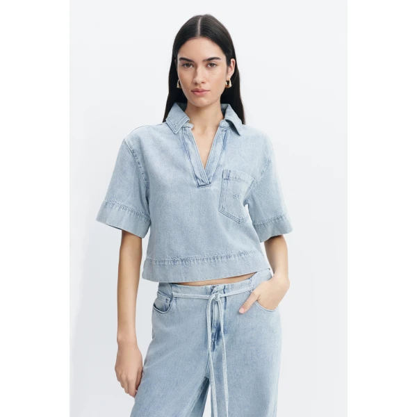 Aje Margot Denim Top in Bleach | Tops | Coveti