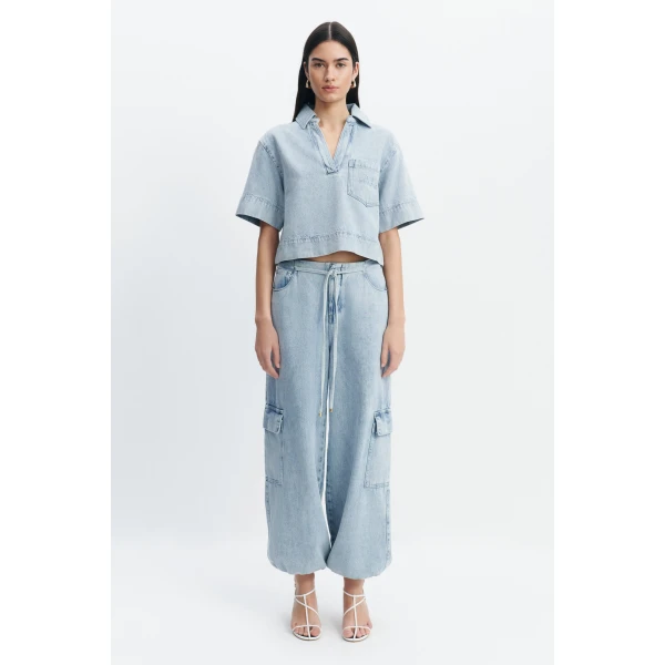 Aje Margot Denim Top in Bleach | Tops | Coveti