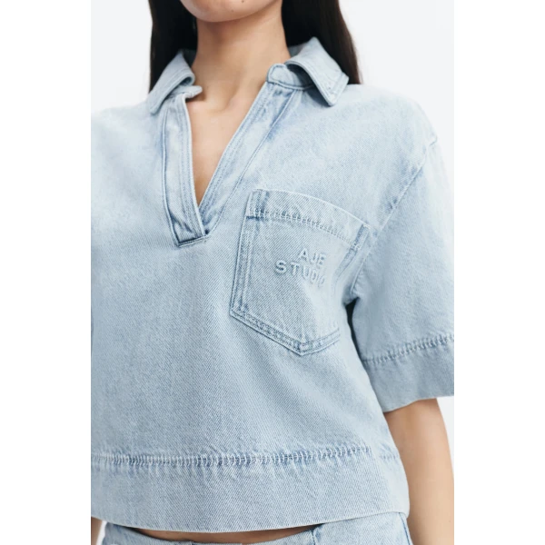 Aje Margot Denim Top in Bleach | Tops | Coveti
