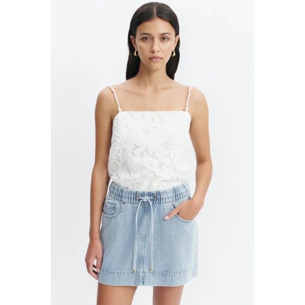 Aje Margot Mini Denim Skirt in Bleach | Skirts | Coveti