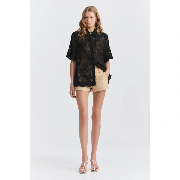Aje Maribelle Lace Shirt in Black | Shirts | Coveti