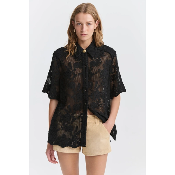 Aje Maribelle Lace Shirt in Black | Shirts | Coveti