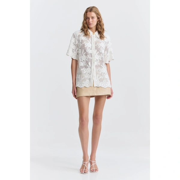 Aje Maribelle Lace Shirt in Ivory | Shirts | Coveti