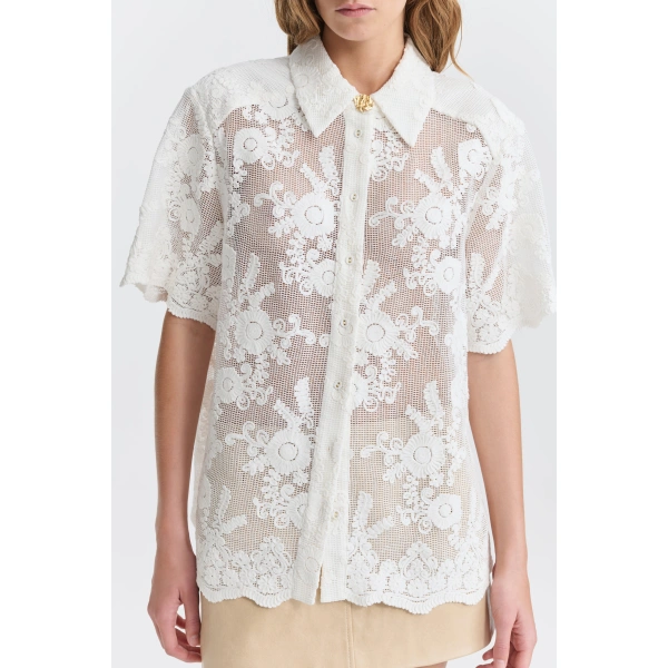 Aje Maribelle Lace Shirt in Ivory | Shirts | Coveti