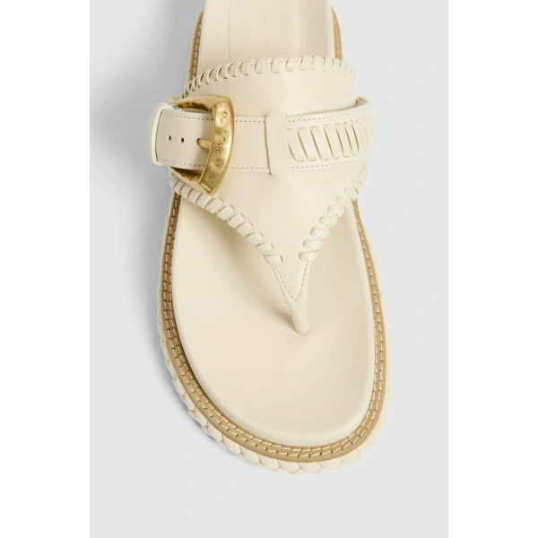 Aje Maxine Buckle Thong in Ivory | Flip Flops & Slides | Coveti