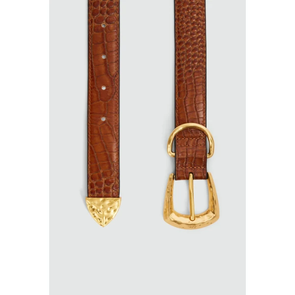 Aje Maxine Croc Emboss Belt in Amber Croc | Belts | Coveti
