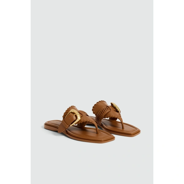 Aje Maxine Flat Thong in Tan | Flip Flops & Slides | Coveti