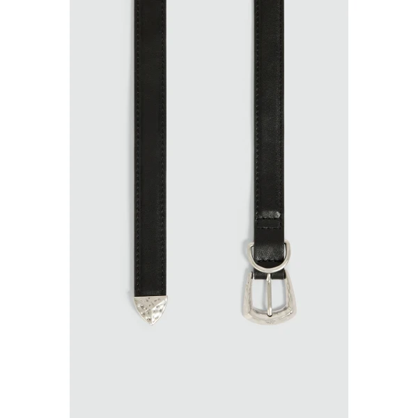 Aje Maxine Long Slim Belt in Black/Silver | Belts | Coveti