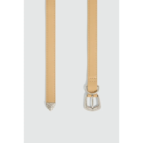 Aje Maxine Long Slim Belt in Camel/Silver | Belts | Coveti